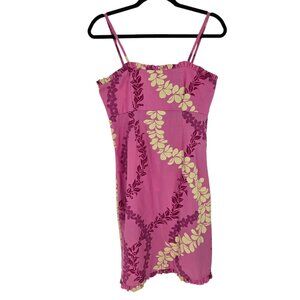 Hoku womens medium pink purple tropical floral vine made in Hawaii dress